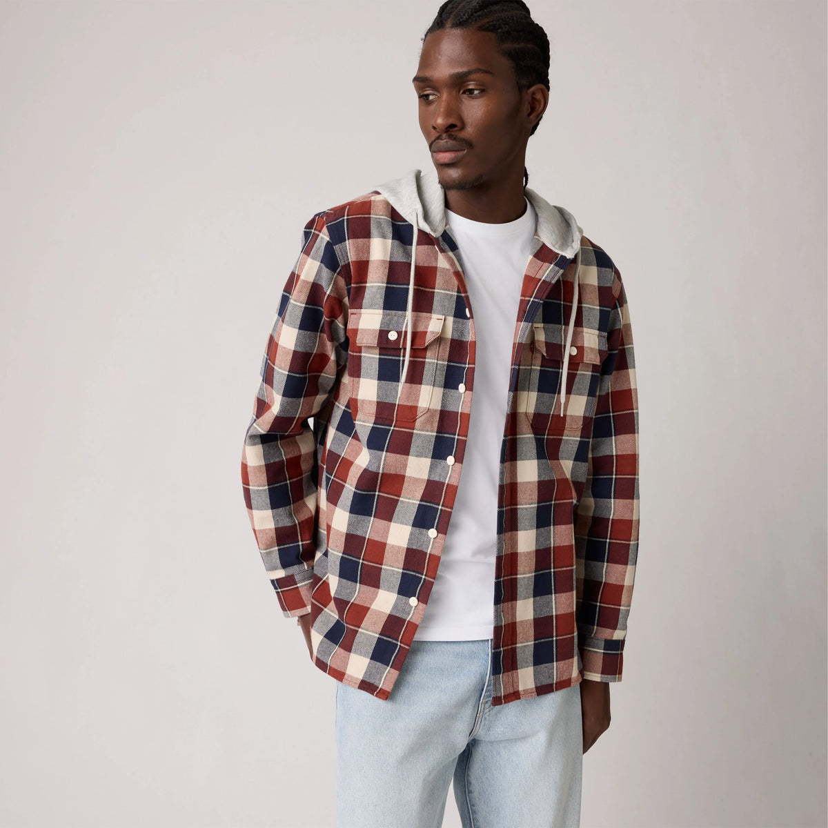 Plaid Hooded Classic Worker Shirt - Reeve Plaid Russet Brown - Brown