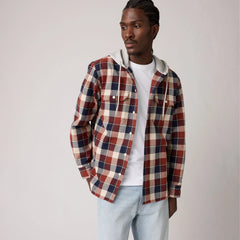 Plaid Hooded Classic Worker Shirt - Reeve Plaid Russet Brown - Brown