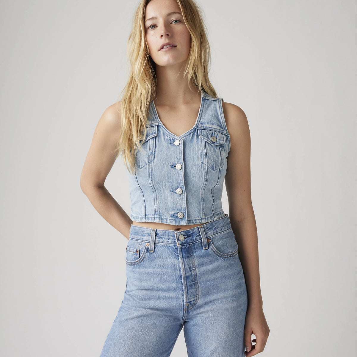 Bella Denim Corset Top - I Will - Medium Wash