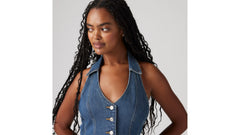 Bria Denim Halter Top - Cornerback - Medium Wash