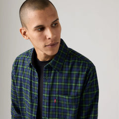Classic One Pocket Standard Fit Flannel Shirt - Harlan Plaid Blue Deep Depths - Blue