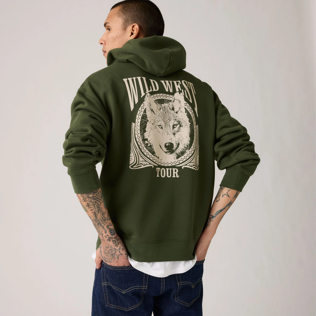 Relaxed Graphic Hoodie Sweatshirt - Wild West Tour Duffel Bag - Green