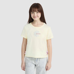 Short Sleeve Daisy Side Tie Knit Top Big Girls 7-16 - French Vanilla - White