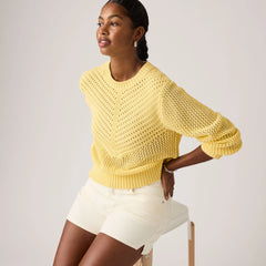 Gaelle Long-Sleeve Crochet Pullover - French Vanilla - Yellow
