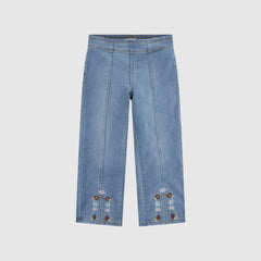Dobby Pull On Wide Leg Jeans Little Girls 4-6 - Drew Me In - Medium Wash