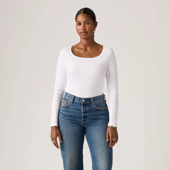 Essential Square Neck Long-Sleeve Tee - Bright White - White