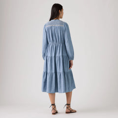 Seren Long-Sleeve Midi Dress - Crystal Sea - Medium Wash