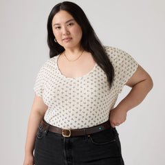 Sweetie Cap Sleeve Tee (Plus Size) - Kimberly Ditsy Sunsh - Blue