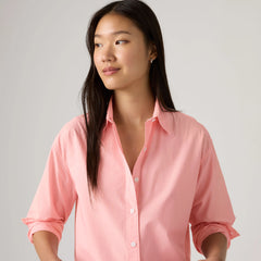 Harlie Cropped Button Down Shirt - Garment Dye Coral Blush - Pink