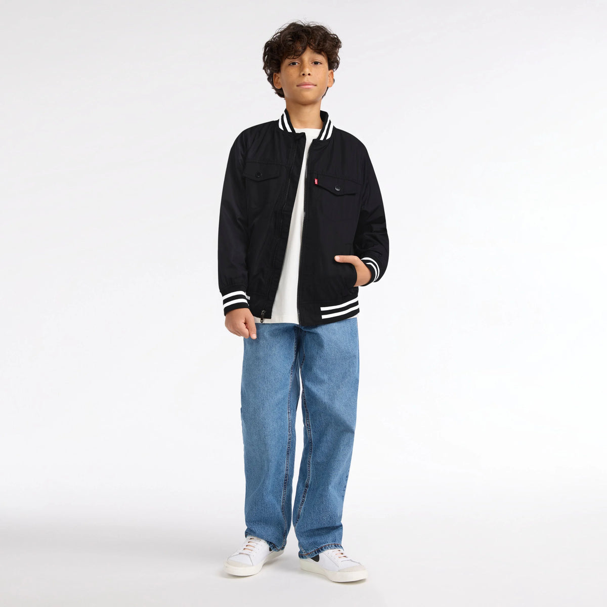 Mesh Lined Bomber Jacket Big Boys 8-20 - Black Stretch