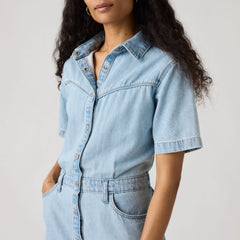 Short-Sleeve Logan Western Midi Dress - Blasted Stone Dress - Light Wash