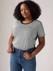 Perfect Creweck Tee Shirt (Plus Size) - Stripe Caviar Black
