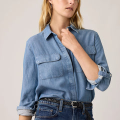 Elaine Utility Button Up Shirt - Chill Girl - Medium Wash