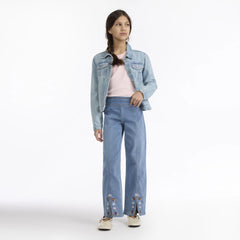 Dobby Pull On Wide Leg Jeans Big Girls 7-16 - Drew Me In - Medium Wash