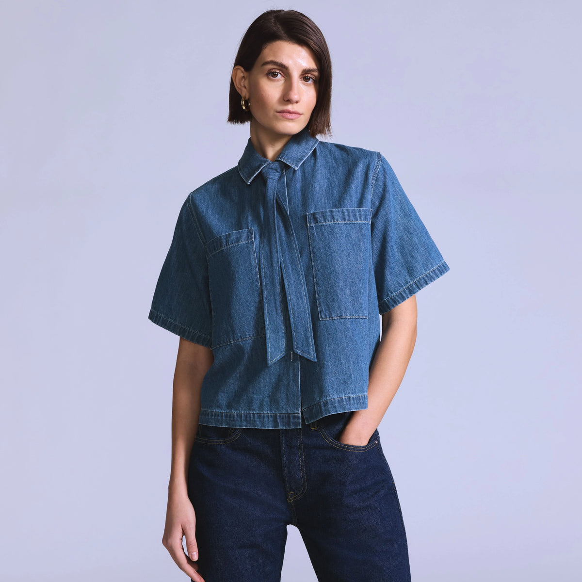 Women's Short-Sleeve Cafe Top - Everyday Blues - Medium Wash