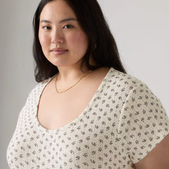 Sweetie Cap Sleeve Tee (Plus Size) - Kimberly Ditsy Sunsh - Blue