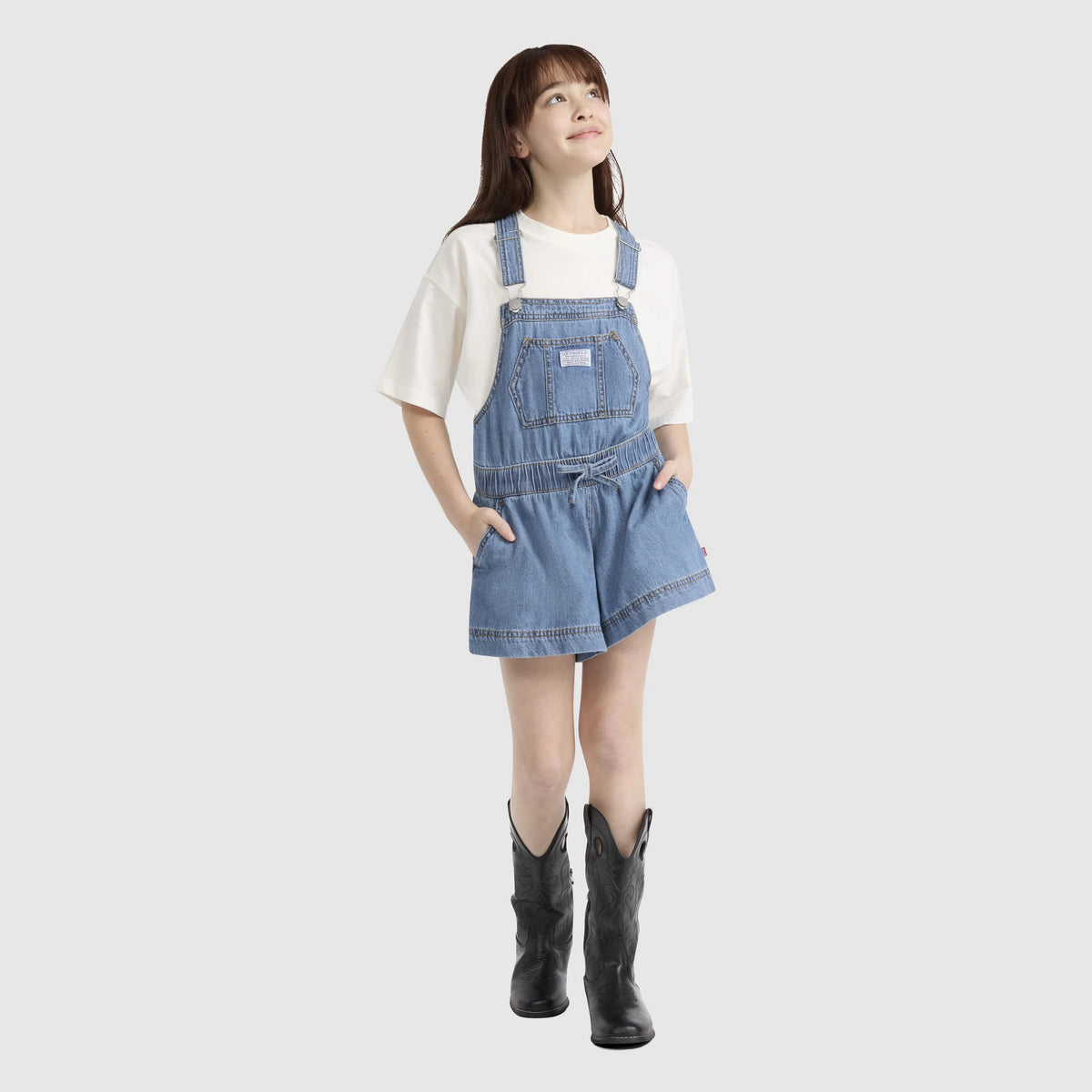 Waist Tie Shortalls Big Girls 7-16 - Drew Me In - Medium Wash