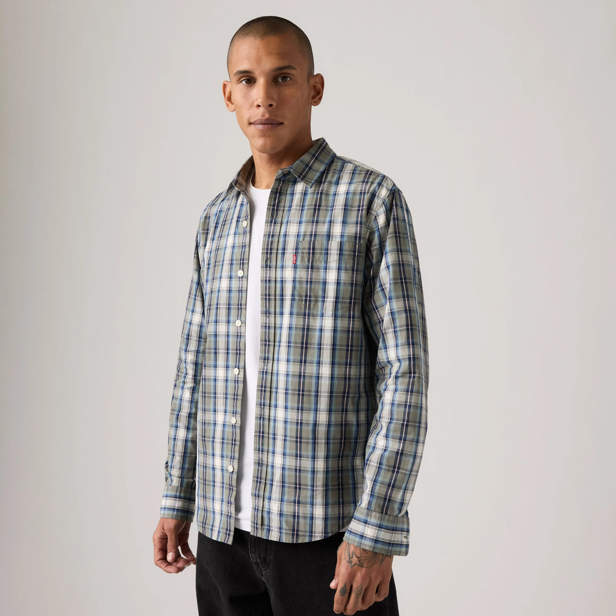 Sunset One Pocket Standard Fit Poplin Shirt - Jenil Plaid Dress Blues Poplin - Multi-Color