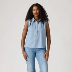 Londyn Short-Sleeve Popover Top - Breezy Blues - Medium Wash