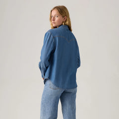Teodora Metal Tipped Western Shirt - Going Steady Tipped - Medium Wash