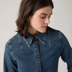 Long-Sleeve Shaped Shirt - Dolly Pardon Me - Dark Wash