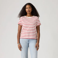 Julie Slub Short-Sleeve Tee - Saint Stripe Egret U - Red