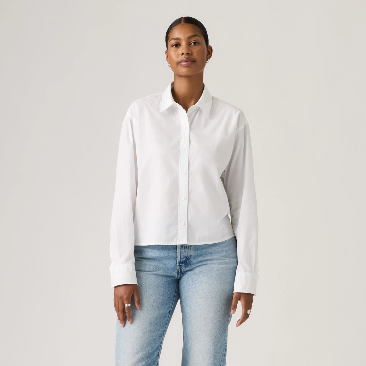 Harlie Cropped Button Down Shirt - Bright White - White