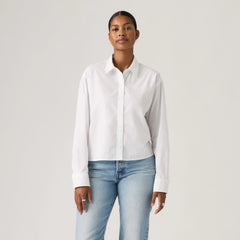 Harlie Cropped Button Down Shirt - Bright White - White