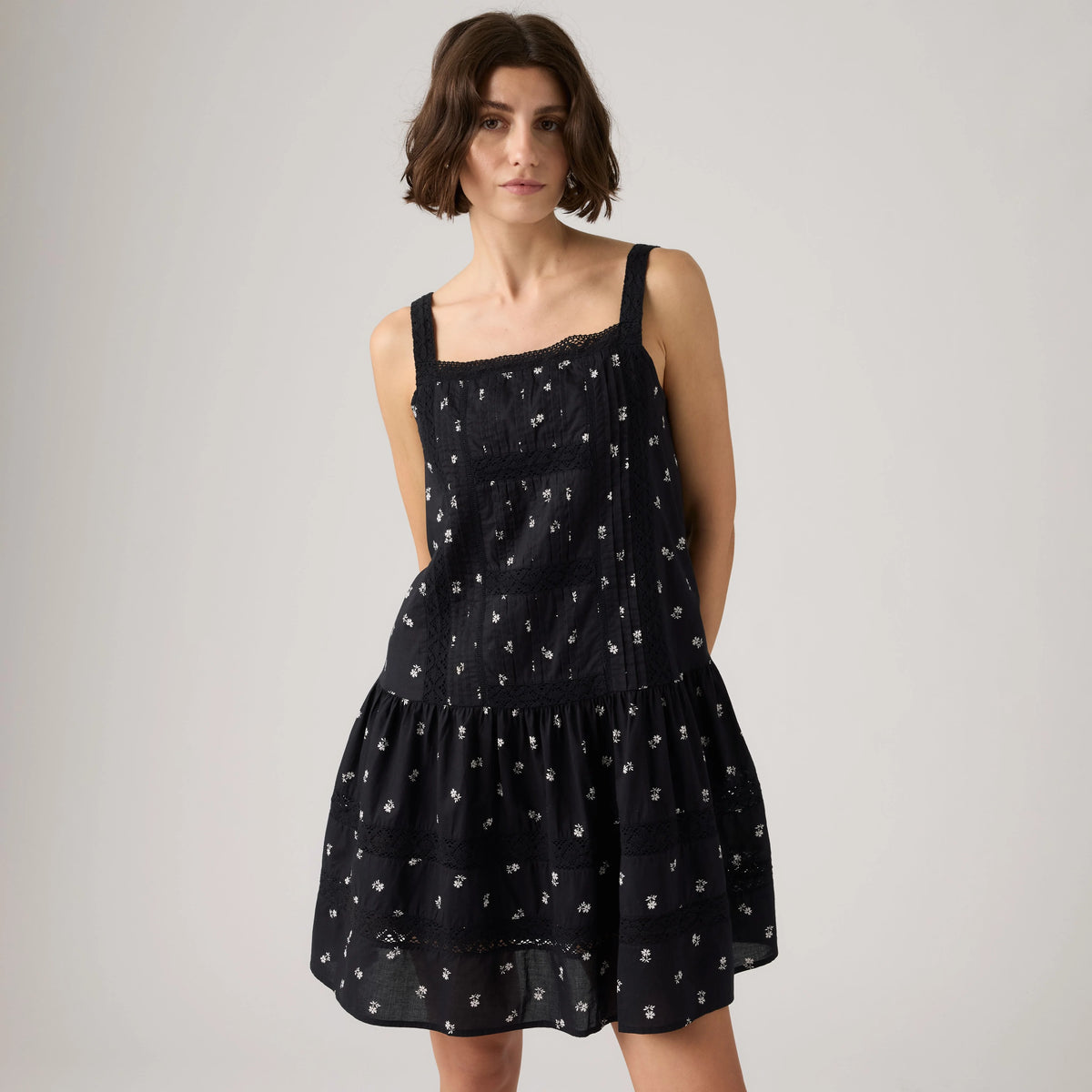 Kate Pintuck Mini Dress - Angela Daisy V3 Anth - Black