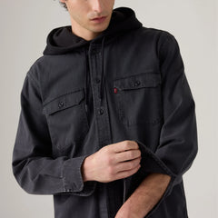 Hooded Classic Worker Shirt - Abner Washed Black - Black