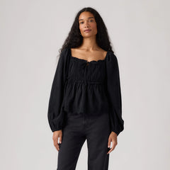 Ottie Long Sleeve Boho Blouse - Anthracite Night - Black