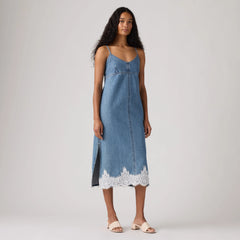 90's Denim Slip Midi Dress - Slipped My Mind - Medium Wash