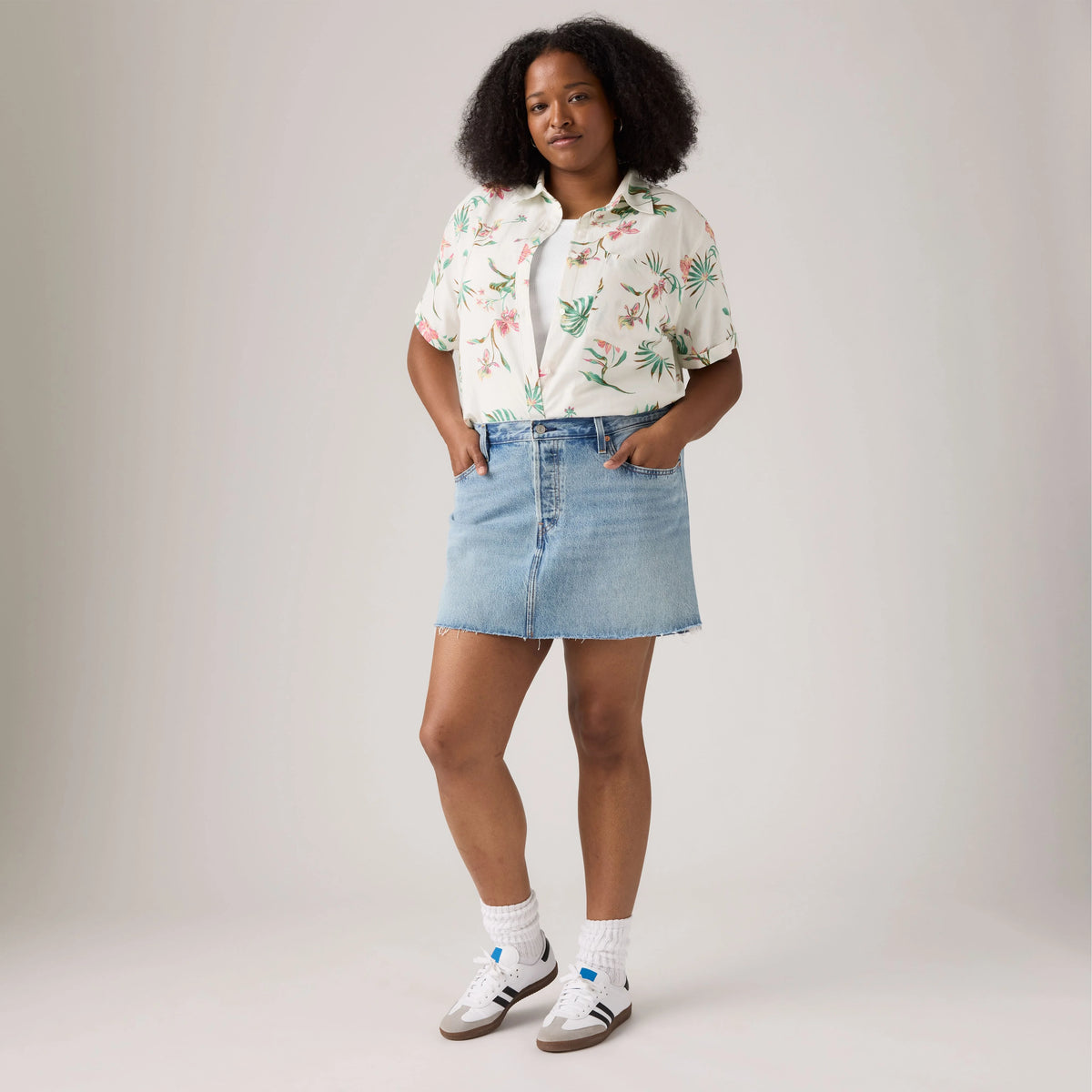 Icon Skirt (Plus Size) - Woven Minutes - Medium Wash