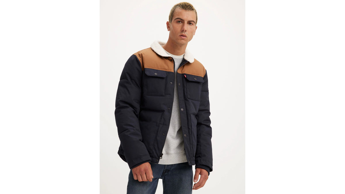 Quilted Woodsman Puffer Jacket - Navy Brown - Multi-Color