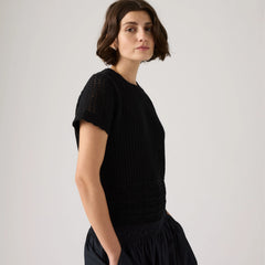 Isabelle Crochet Short Sleeve Sweater - Anthracite Night - Black