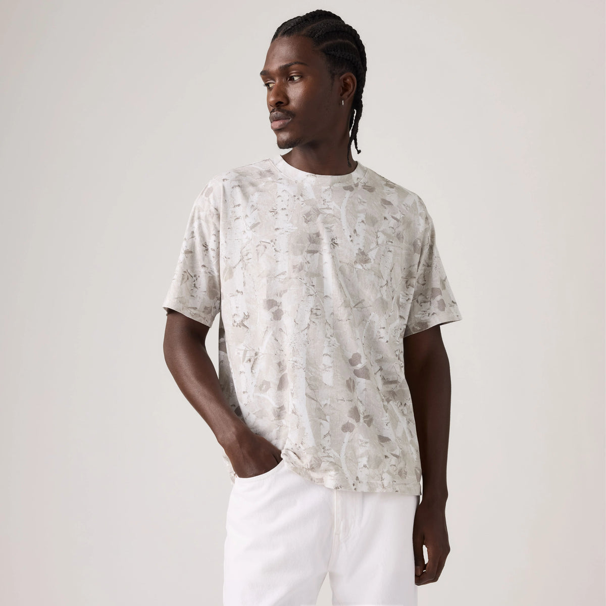 Boxy Short Sleeve T-Shirt - Falke Birch Camo Silvery Tonal - Grey