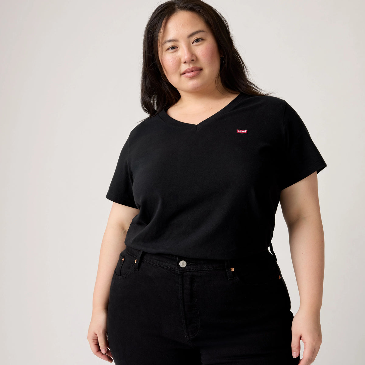 V-Neck T-Shirt (Plus Size) - Caviar - Black