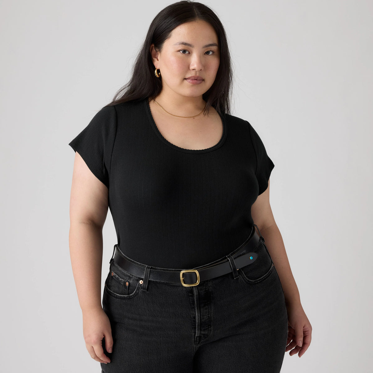 Sweetie Cap Sleeve Tee (Plus Size) - Anthracite Night - Black