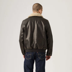 Aviator Jacket with Removeable Sherpa Collar - Dark Brown - Black