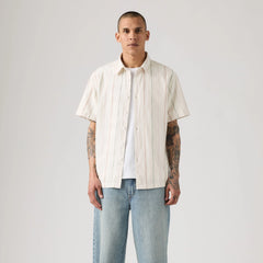 Luru Boxy Short Sleeve Shirt - David Dobby Stripe Egret - White