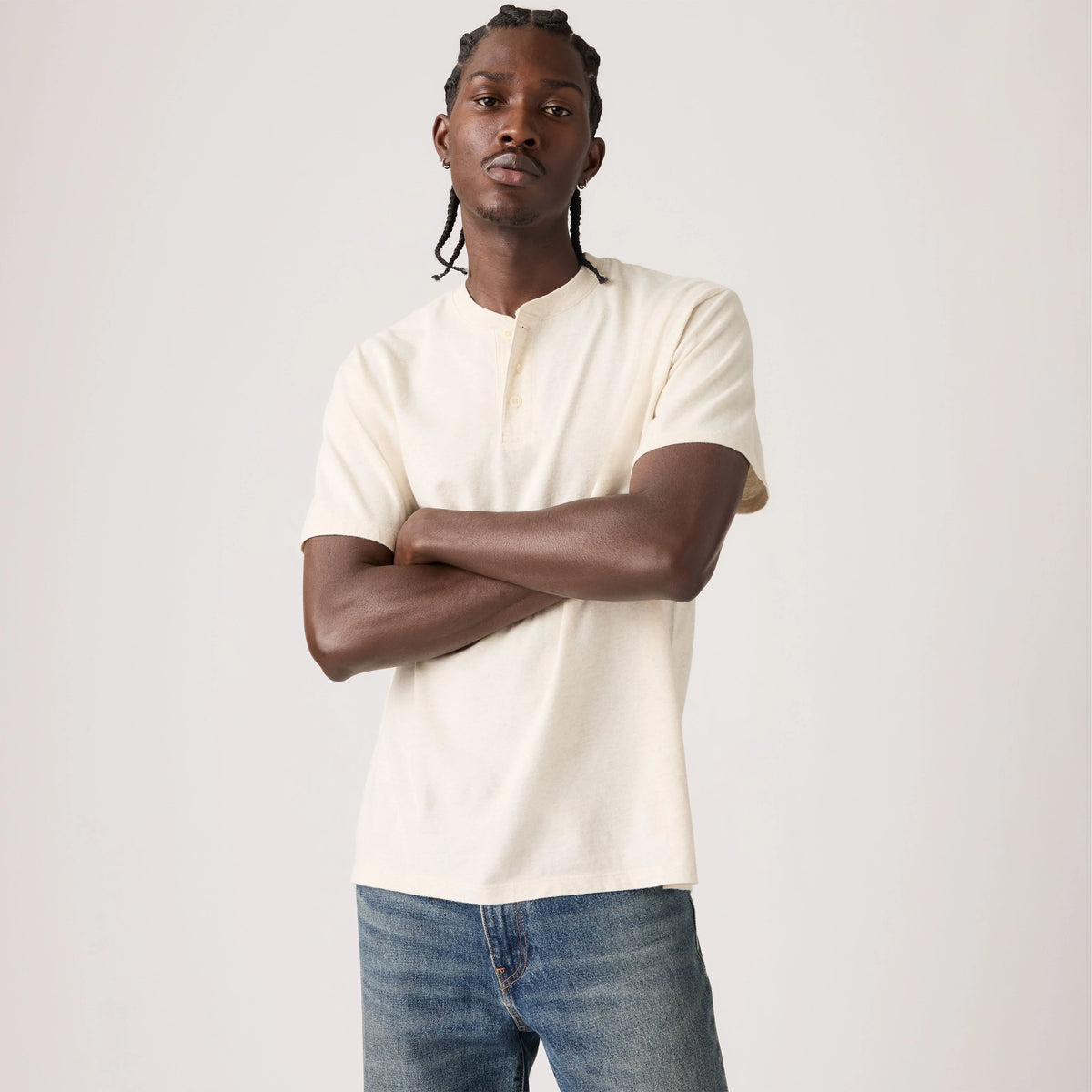 Ventura Short-Sleeve Henley - Beachstone Heather - White