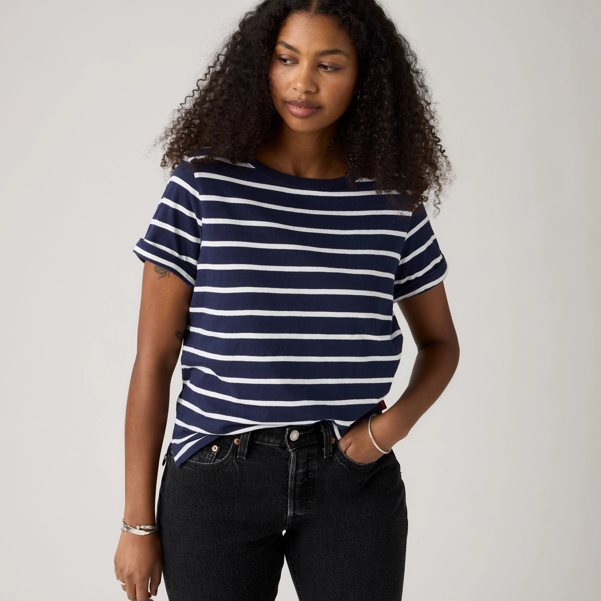 Julie Slub Short-Sleeve Tee - Saint Stripe Peacoat - Blue