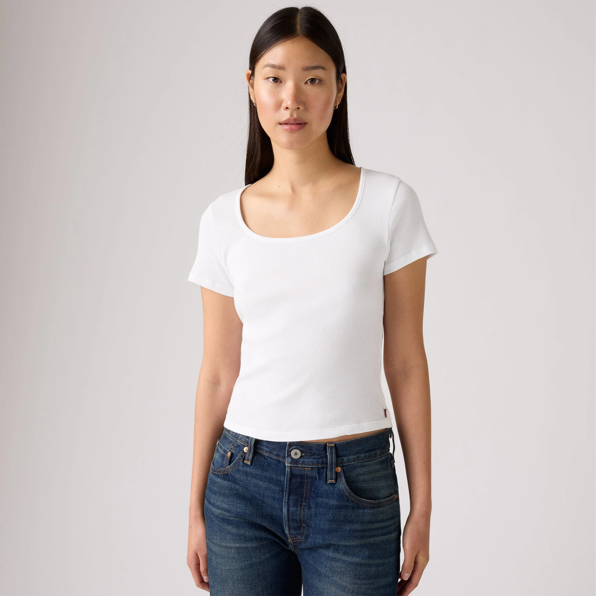 Essential Square Neck Tee - Bright White - White