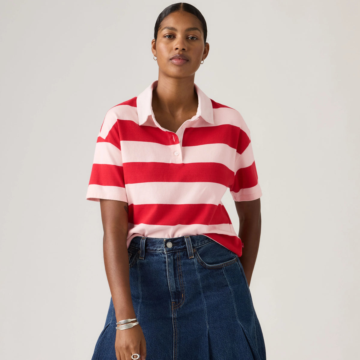 Aries Rugby Polo Shirt - Tory Stripe Crystal - Red