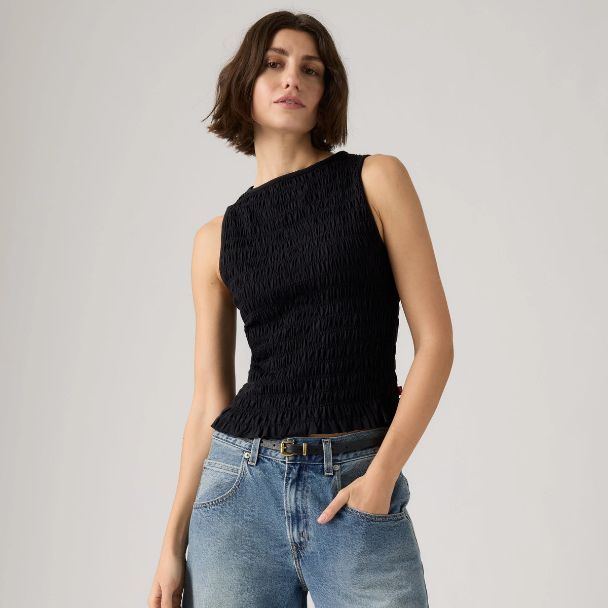Bella Smocked Top - Anthracite Night - Black