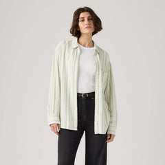 Harlie Boyfriend Linen Button Down Shirt - Polly Stripe Pale Bl - Multi-Color