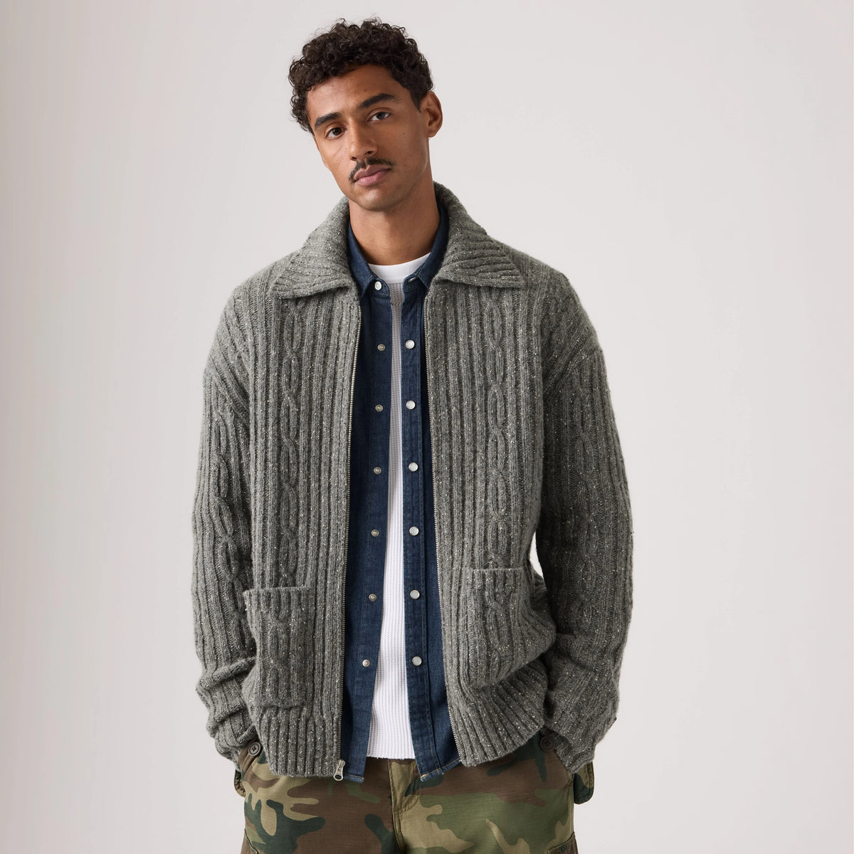 Telegraph Zip Cardigan - Quarry - White
