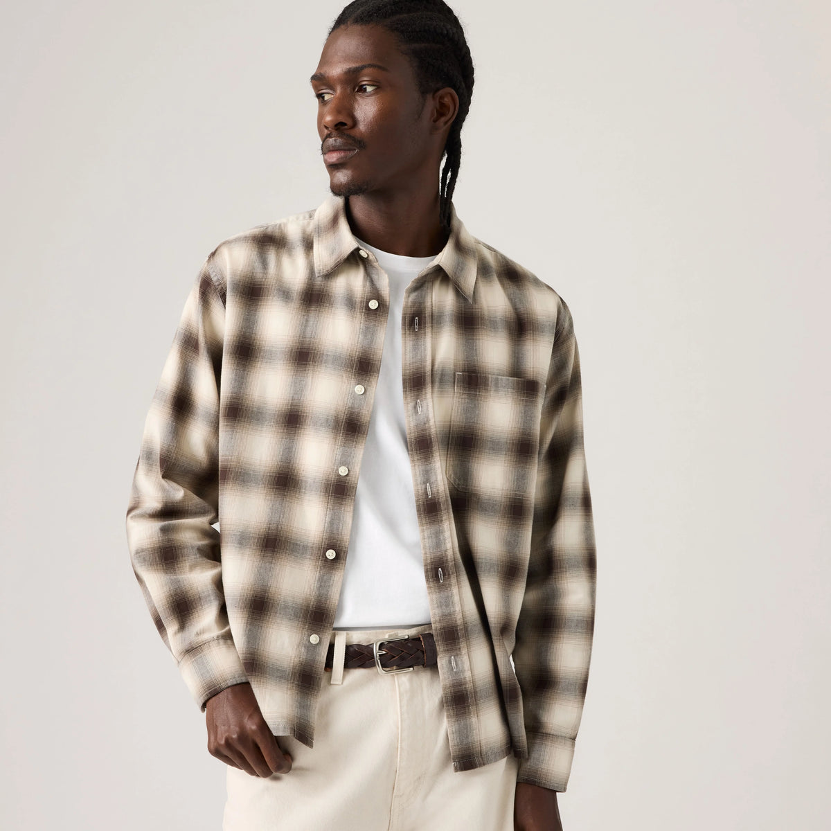 Duboce Boxy Overshirt - James Plaid Vintage Khaki - Brown