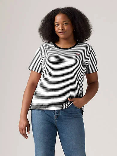Perfect Creweck Tee Shirt (Plus Size) - Stripe Caviar Black