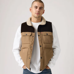 Utility Quilted Vest - Tan and Dark Brown